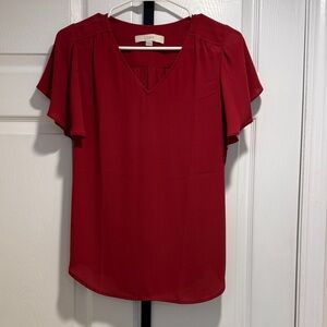 LOFT Vivid Red Ruffle Sleeve Blouse